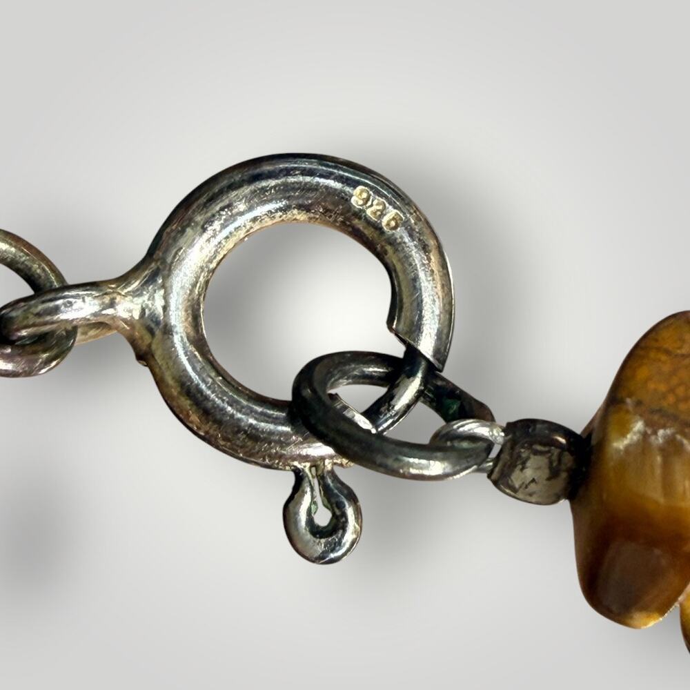 Vintage Tiger Eye Gemstone Chip Necklace Sterling Silver 925 Yellow Jade Pendant - Picture 6 of 13